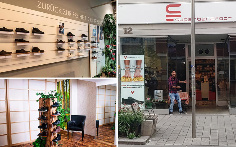 Besuche den Superbarefoot Store in der Neubaugasse 12, 1070 Wien, um Barfußschuhe zu finden, die zu dir passen.